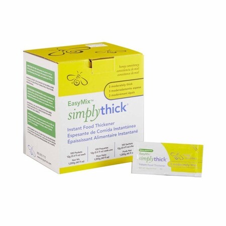 Simplythick Easy Mix Food and Beverage Thickener 12 Gram Unflavored Gel IDDSI Level 3 Moderately Thick/Liquidized, 100PK STIND100L3